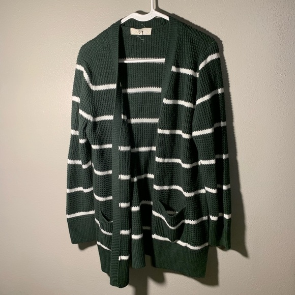 Pinque Sweaters - Pinque - Ariella Two Pocket Textured Cardigan, Green & White